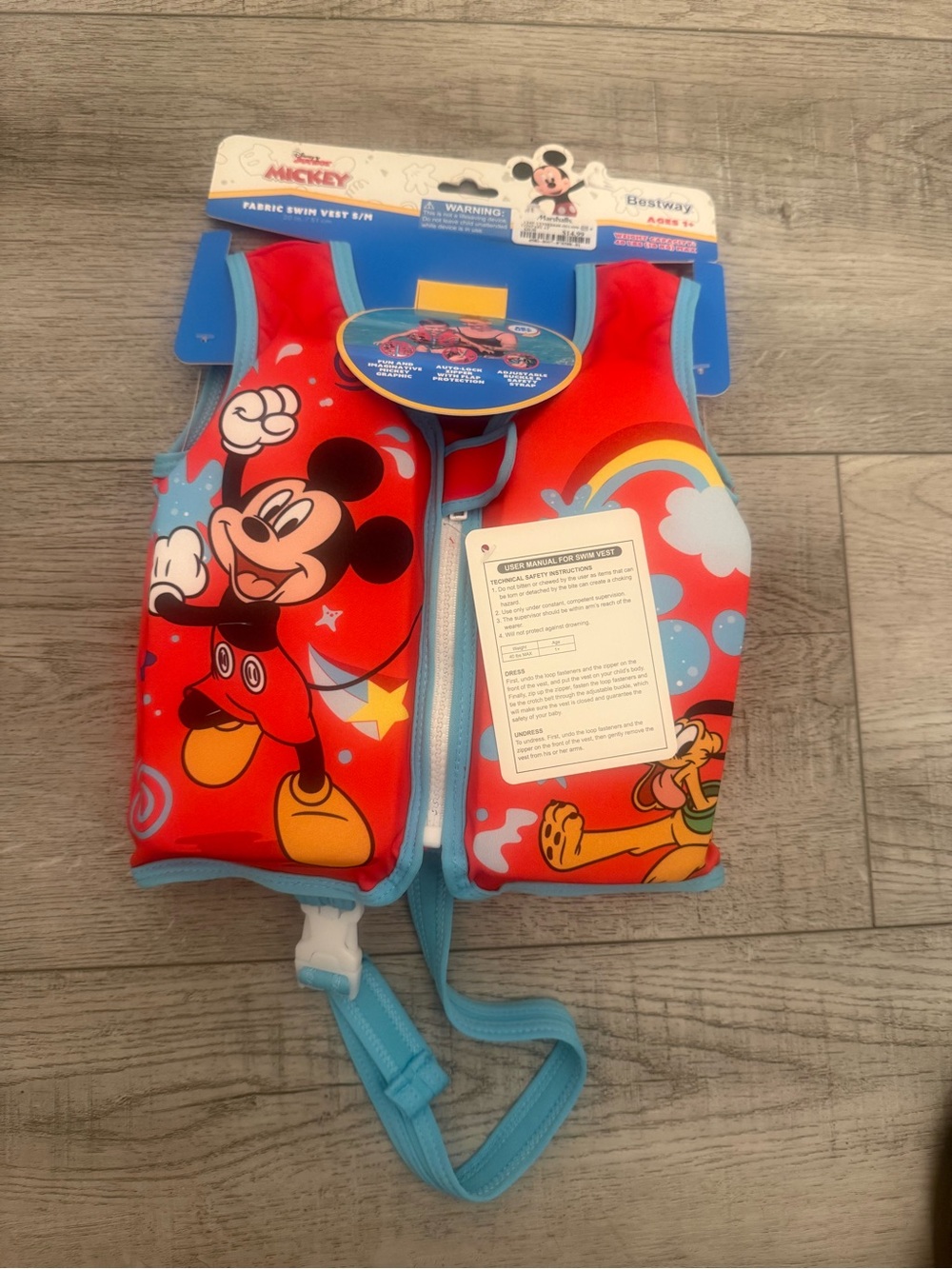Disney Red Mickey Mouse Kids Swim Vest with Blue Trim